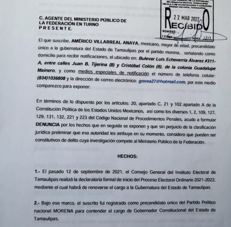 Presentó Américo  denuncia en Fiscalía