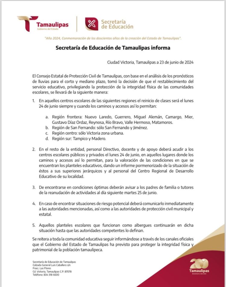 Secretaría de Educación de Tamaulipas informa