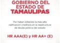 Obtiene Tamaulipas la más alta calificación crediticia en reestructura de deuda