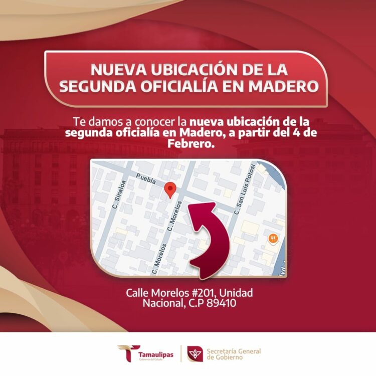 Anuncia Registro Civil cambios de ubicación en oficialías de Madero y Díaz Ordaz