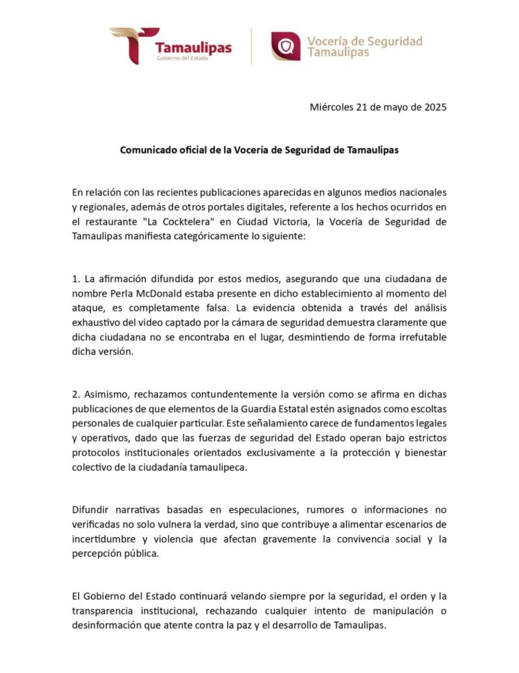 Niega Vocería presencia de Perla McDonald en “La Cocktelera”