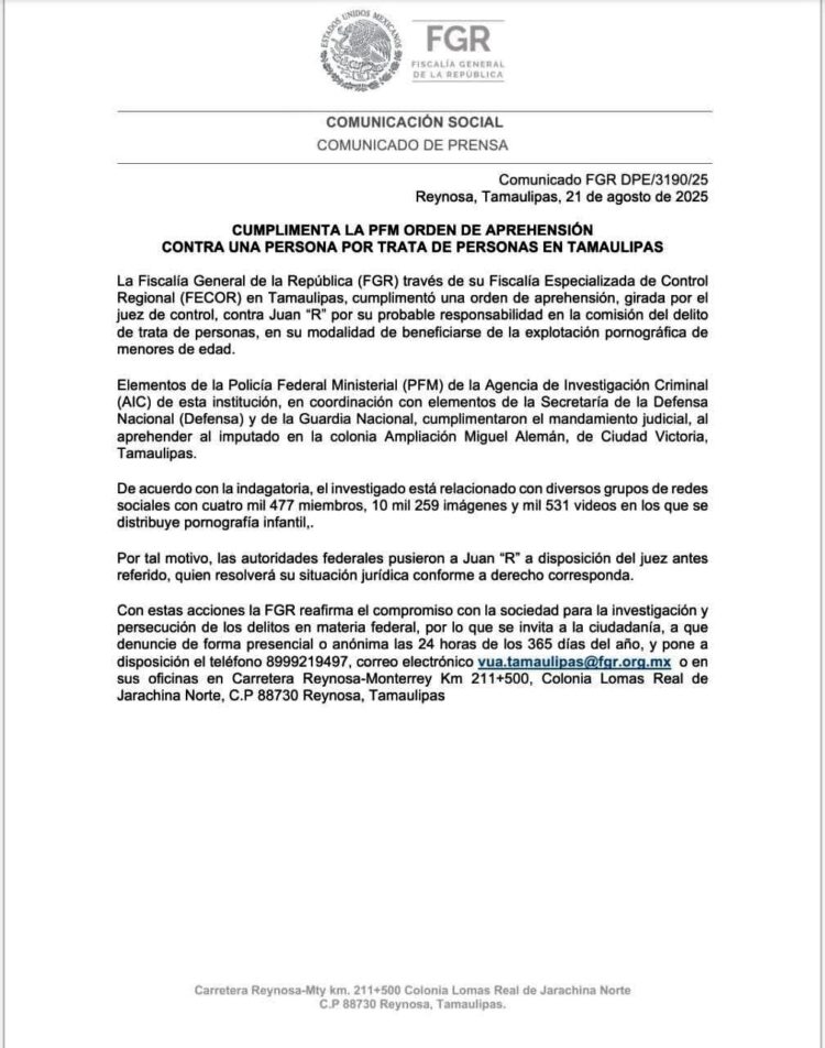 Cumplimentan orden de aprehensión por trata de personas