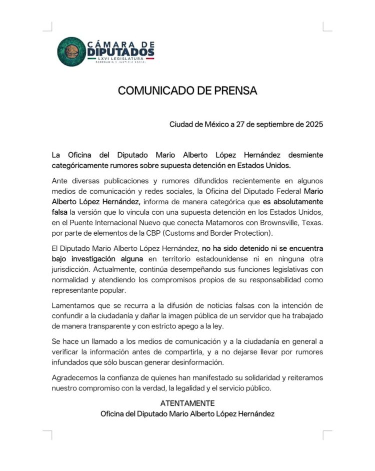 Mario López, ni detenido ni bajo investigación en EU