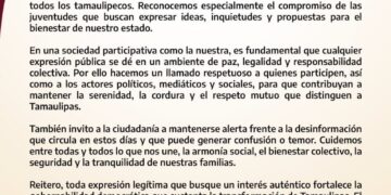 Mensaje del gobernador Américo Villarreal Anaya sobre la marcha de la «Generación Z»