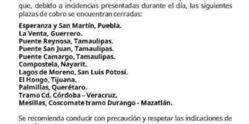 Se reportan cierres en distintos puntos de la red CAPUFE.