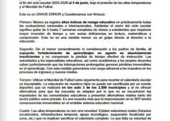 Para la Unión Nacional de Padres de Familia la modificación del ciclo escolar 2025-2026 es un grave error